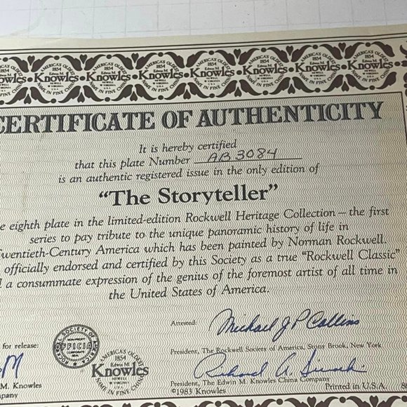 Norman Rockwell , The Story Teller 1984, Knowles Collector Plate with Box - Picture 7 of 10